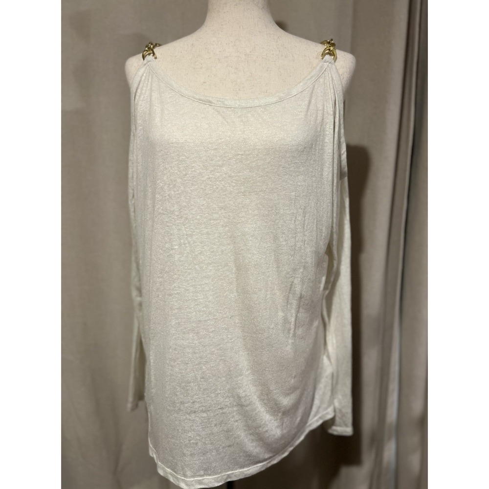 Michael Kors Women's Cold Shoulder Blouse Cream‎ Color With A Glitter Shimmer Xl